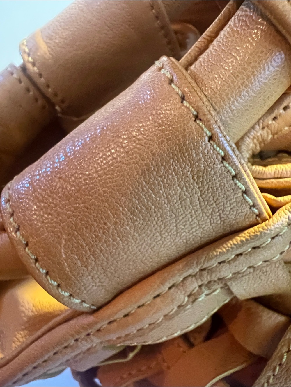 Woven Genuine Leather Tote Bag in Tan - Picture 6 of 9